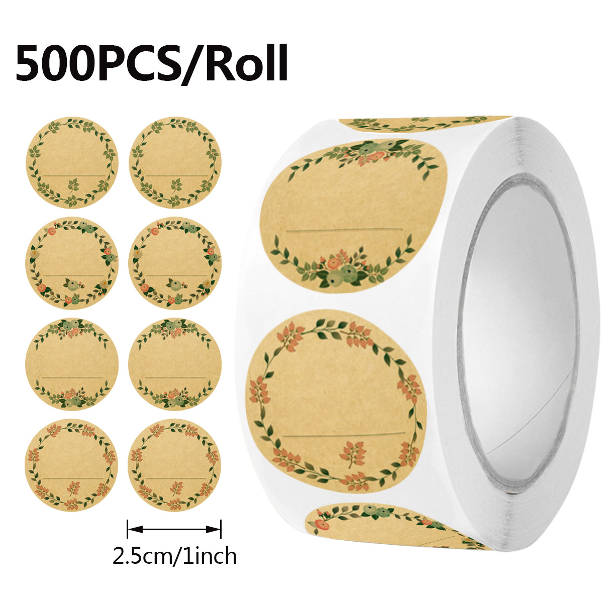 Sticker Label Roll - JCAC 500pcs/roll Stiker Kertas Kraft Floral
